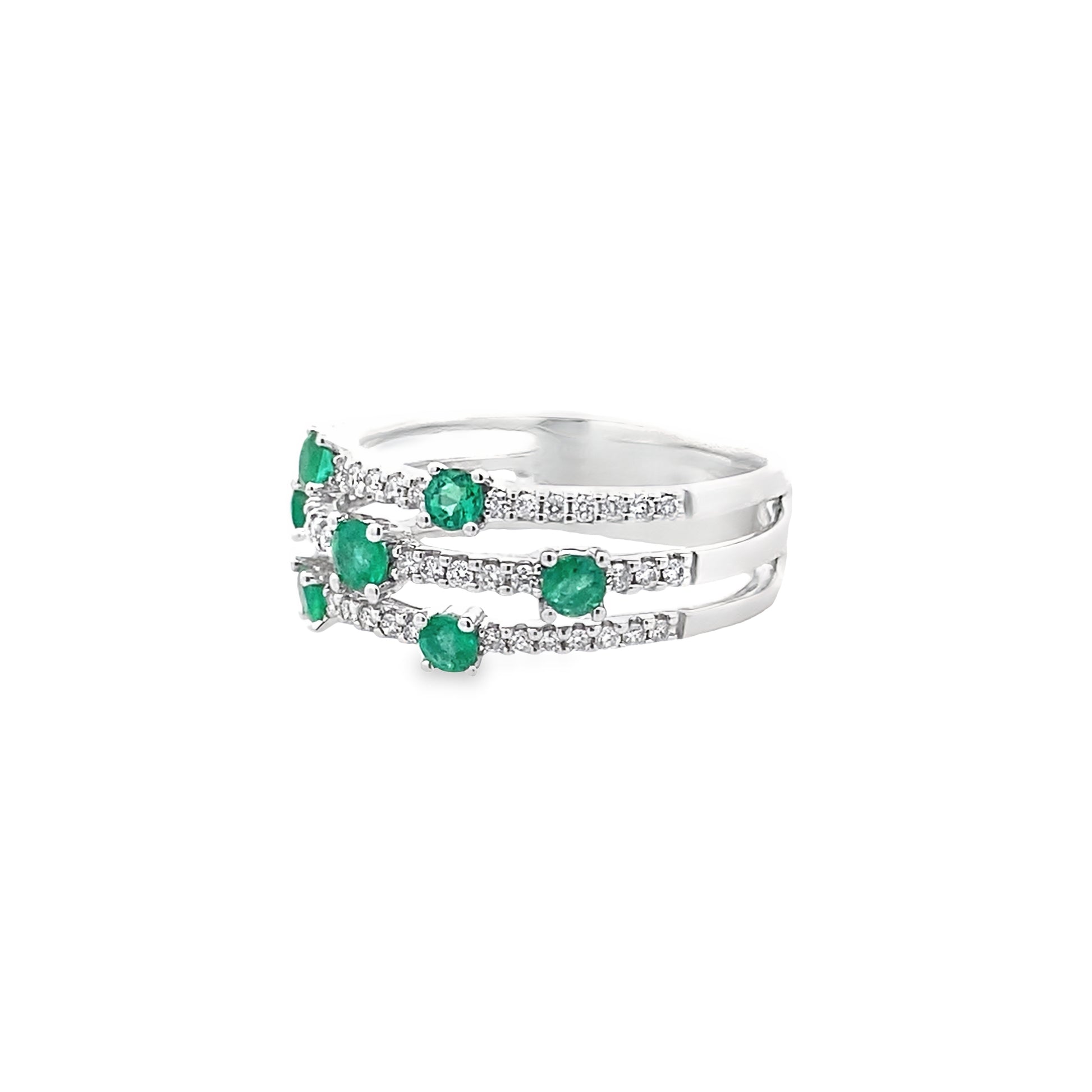 0.31Ctw Dird/0.51Ctw Emrd 14K White Gold Emerald & Diam Ring Size 7 3.0Dwt