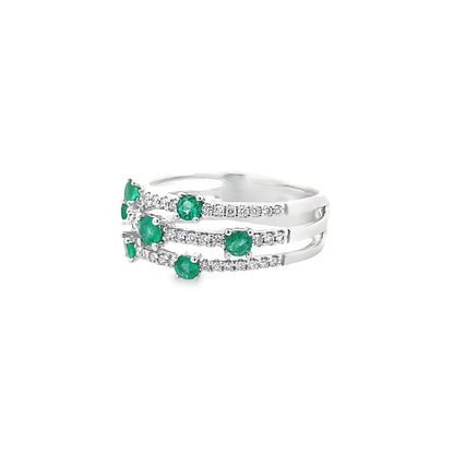 0.31Ctw Dird/0.51Ctw Emrd 14K White Gold Emerald & Diam Ring Size 7 3.0Dwt