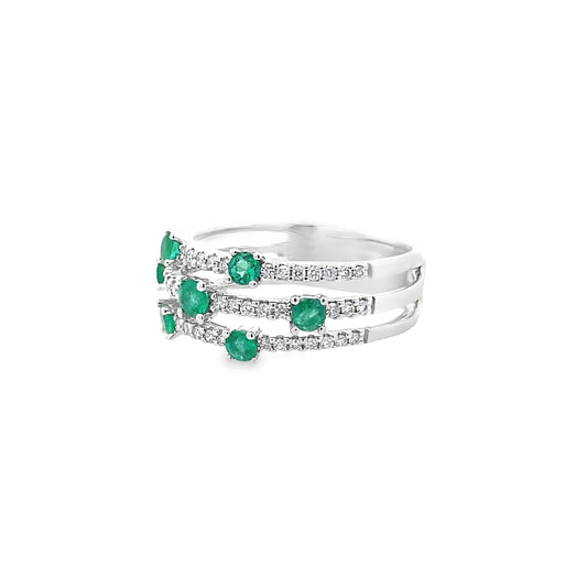 0.31Ctw Dird/0.51Ctw Emrd 14K White Gold Emerald & Diam Ring Size 7 3.0Dwt