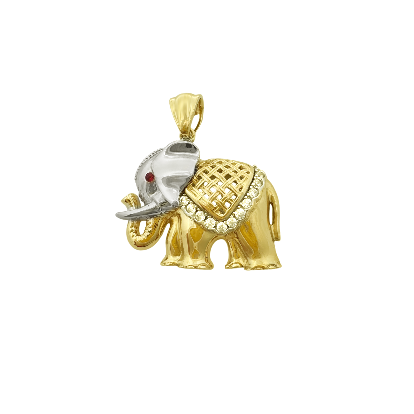 14K Two Tone Gold Cz Elephant Pendant 5.3Dwt