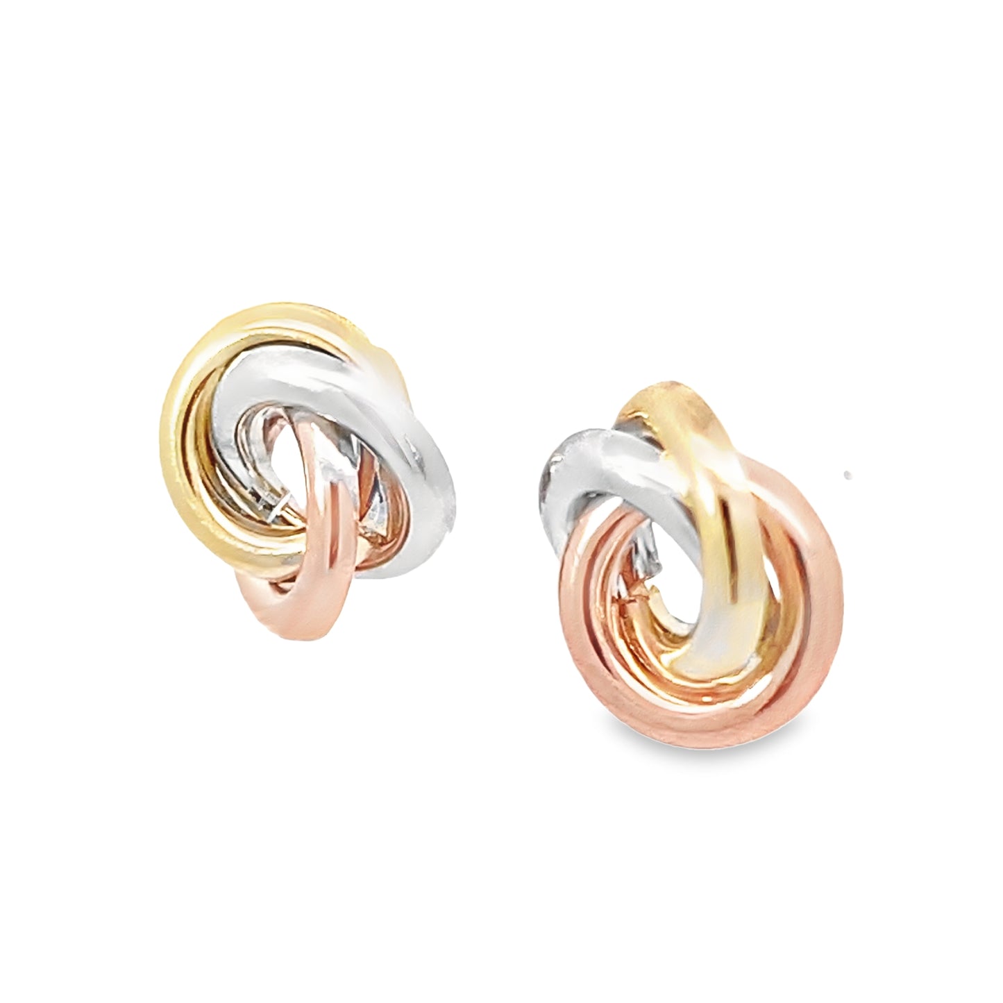 14K Tri Color Love Knot Stud Earrings