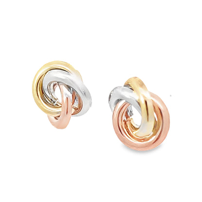 14K Tri Color Love Knot Stud Earrings