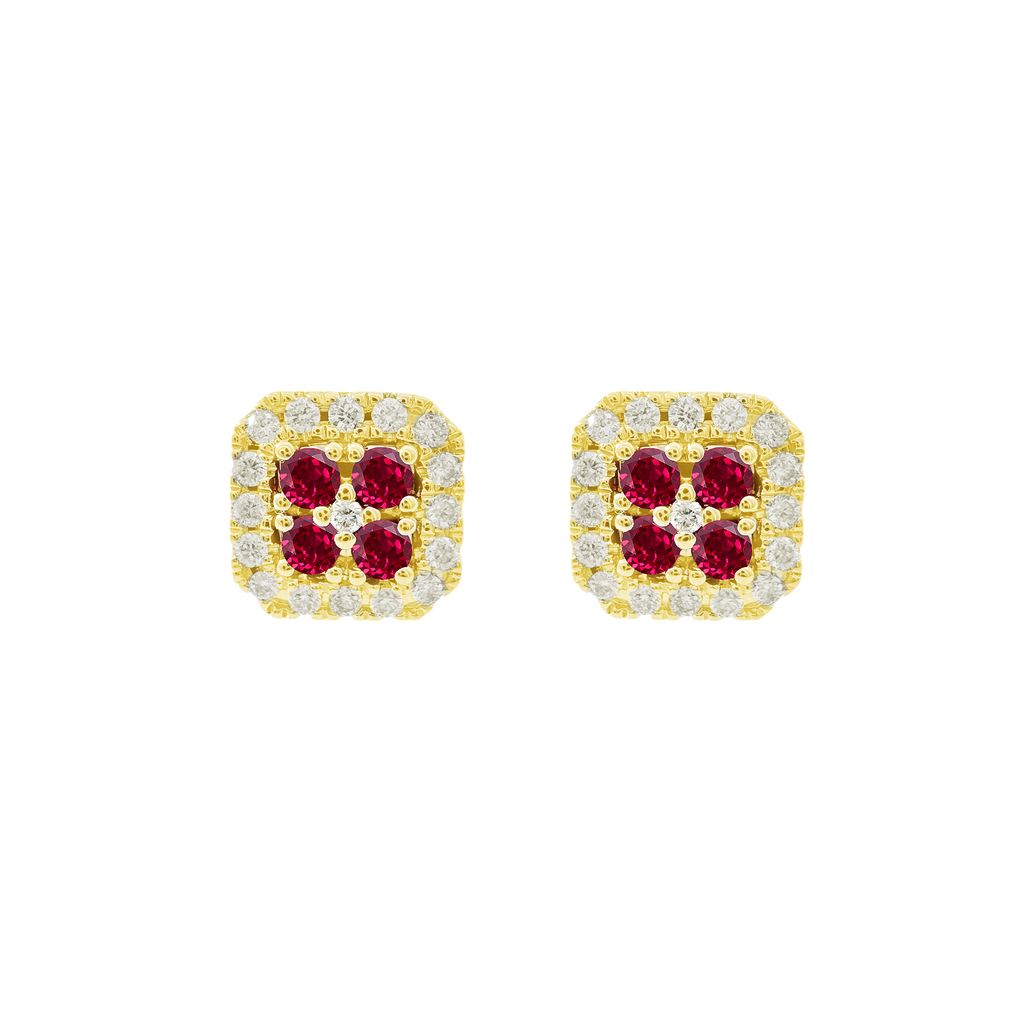 0.29Ctw Ruby & 0.21Ctw Diamond 14K Yellow Gold Stud Earrings 1.0Dwt