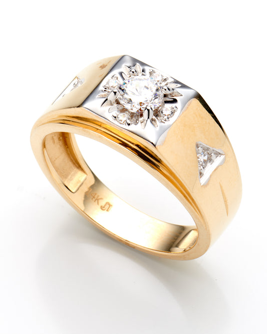 14K Yellow Gold Mens Ring W/Cz Stone Size 11 5.5Dwt