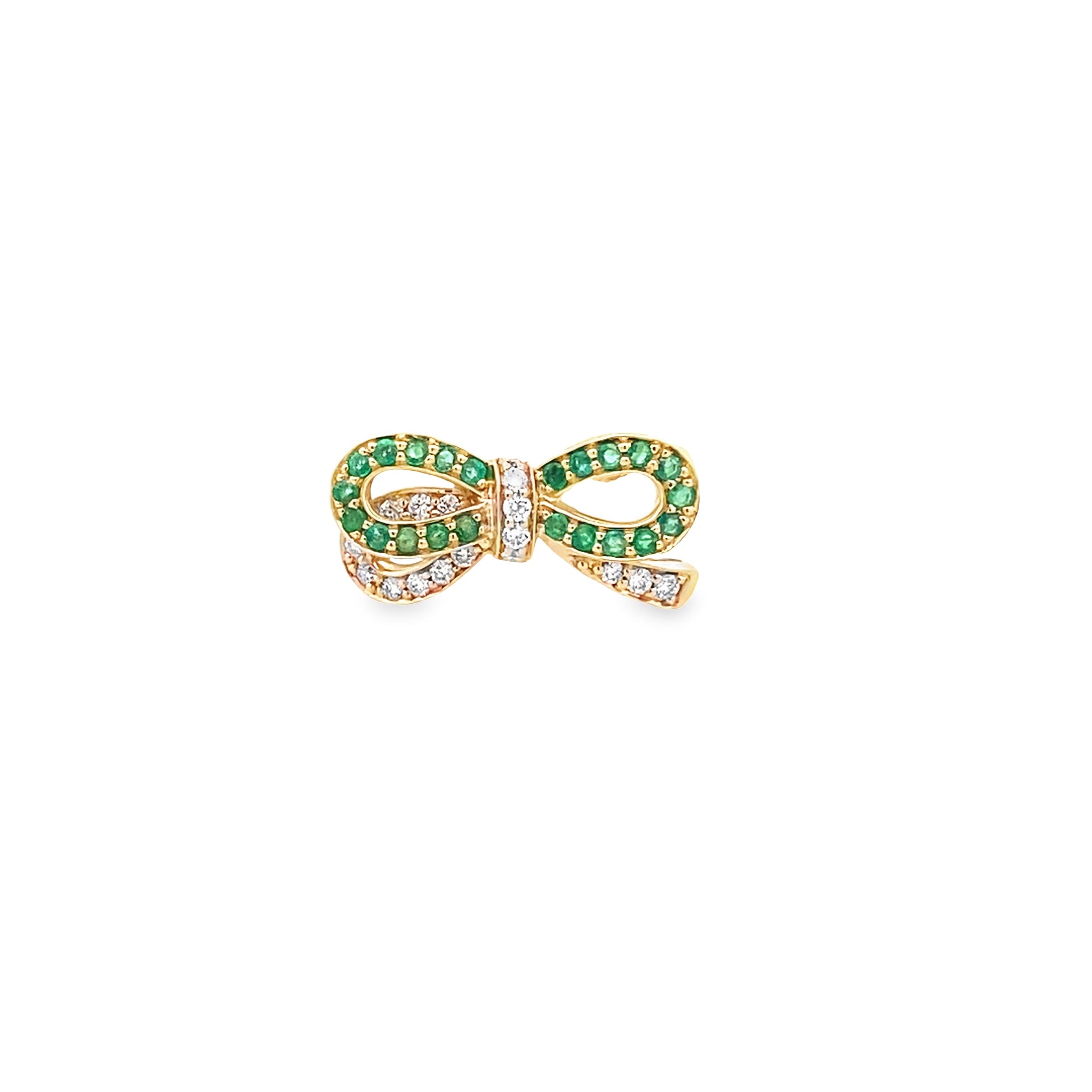 0.19Ctw Dird/0.22Ctw Emrd 14K Yellow Gold Emerald & Dia Ribbon Ring Size 7 2.5Dwt