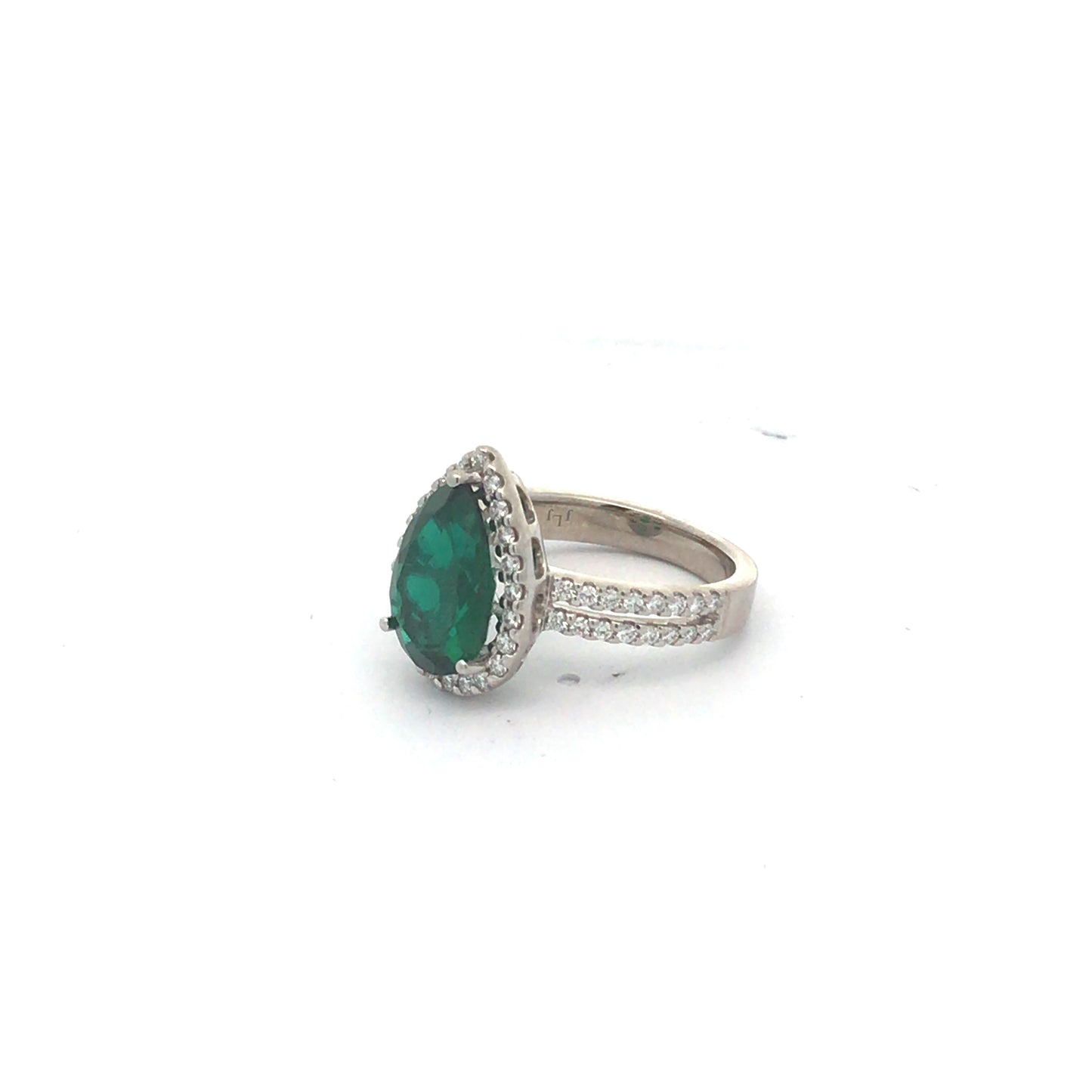 14K White Gold Lab Created Emerald & Diamond Ring Size 7 Dwt 4.3Dwt