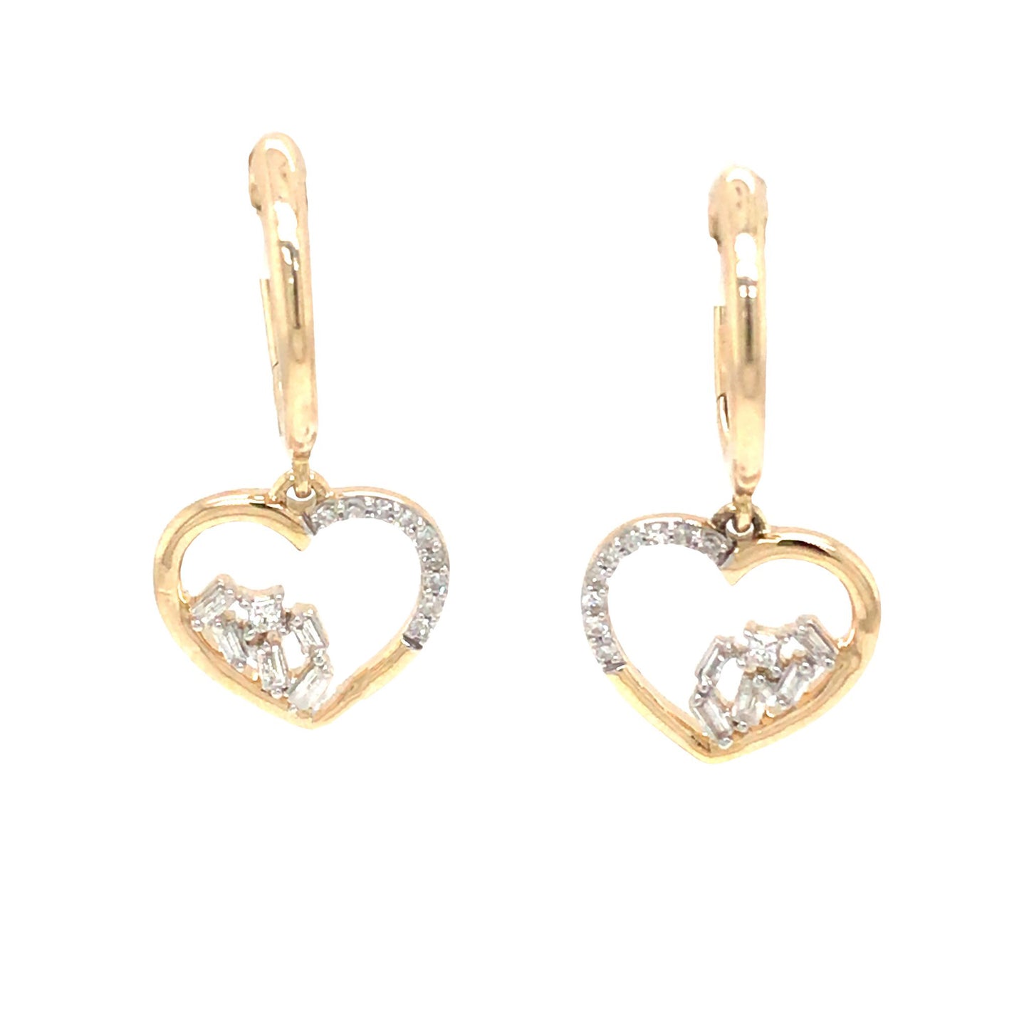 0.18Ctw 14K Yellow Gold  Heart Diamond Earrings 2.1Dwt