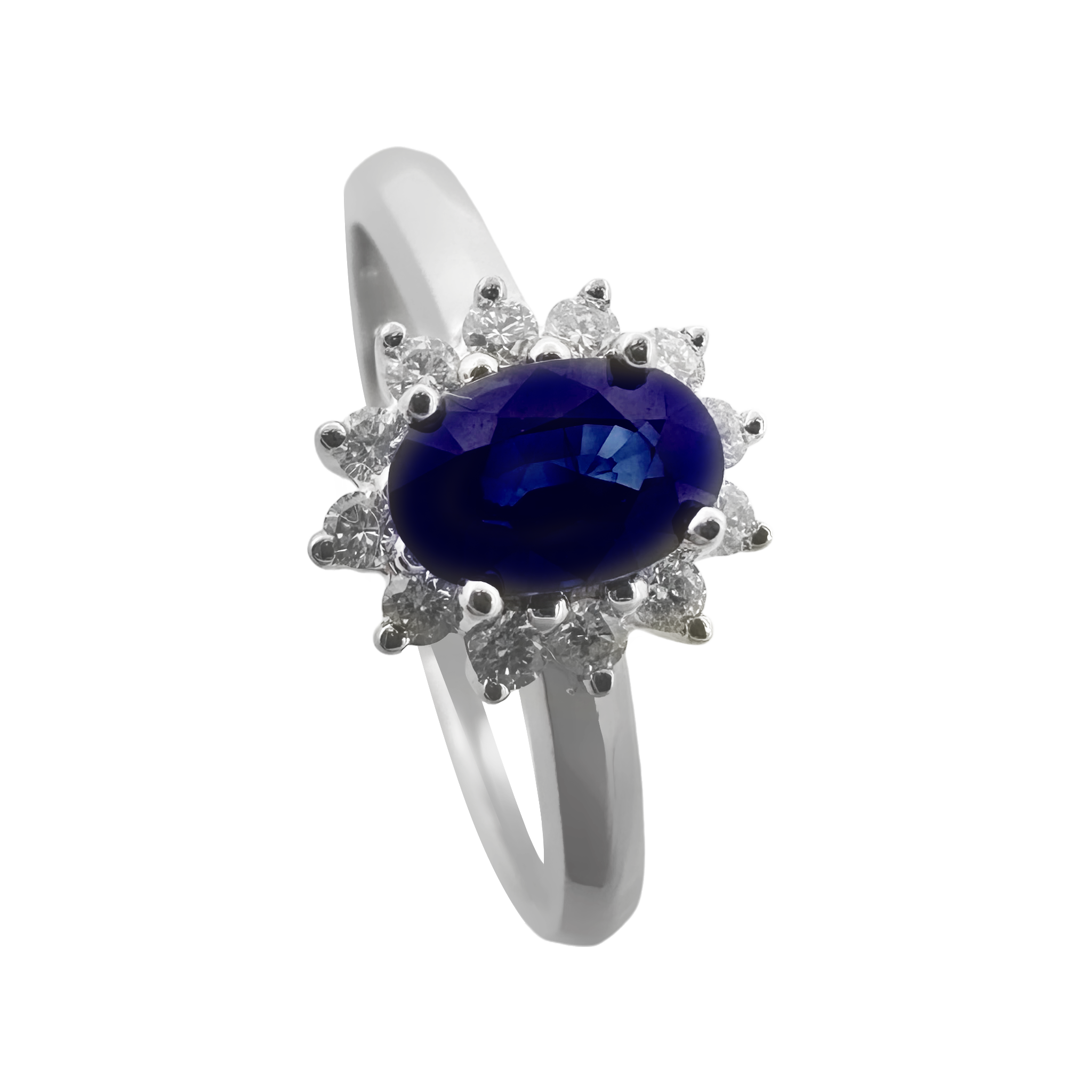 0.14Ctw Diamond 0.64Ctw Sapphire 14K White Gold Ring Size 7 1.6Dwt