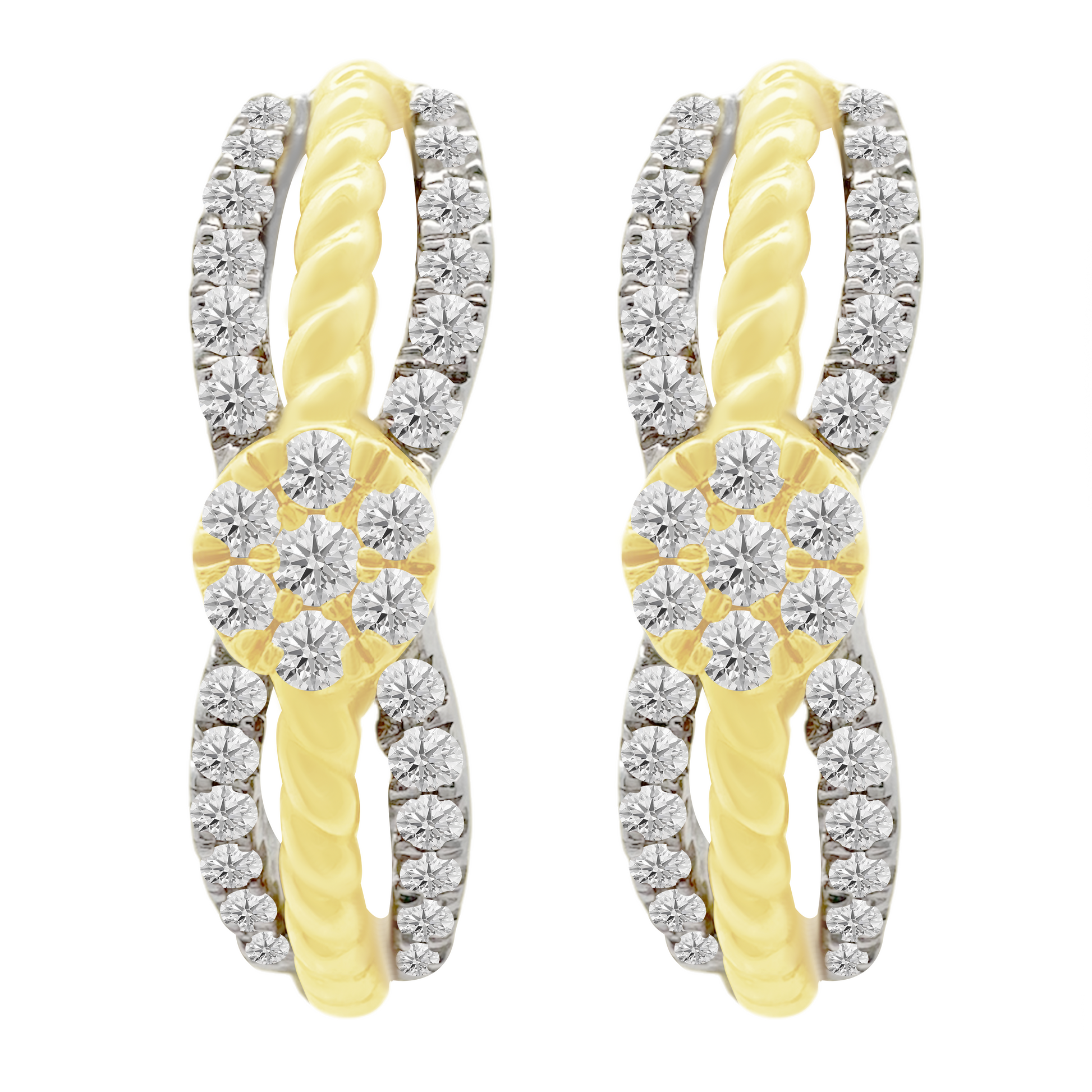 0.33Ctw 14K Two Tone Gold Diamond Hoop Earrings