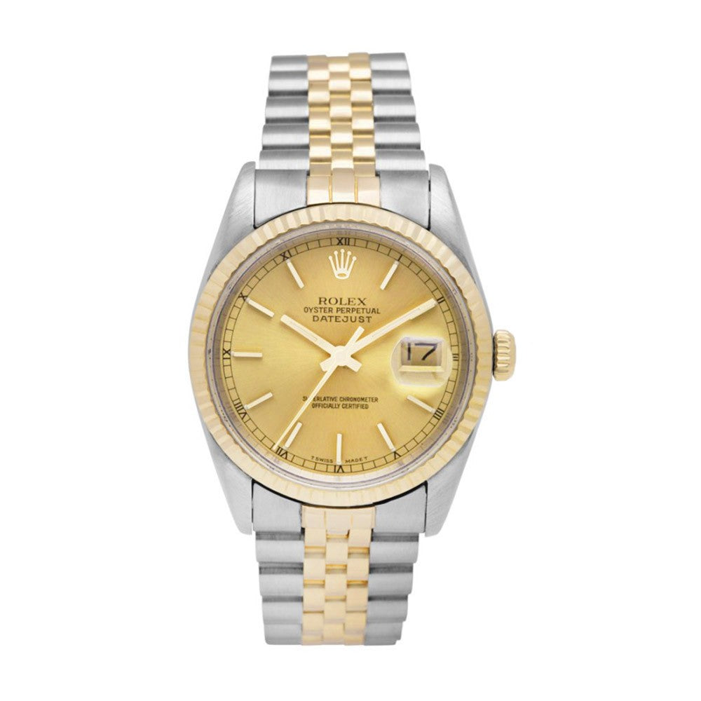 1997  Rolex Datejust Watch Two Tone M# 16233 Jubilee Fluted Bezel Champagne Dial