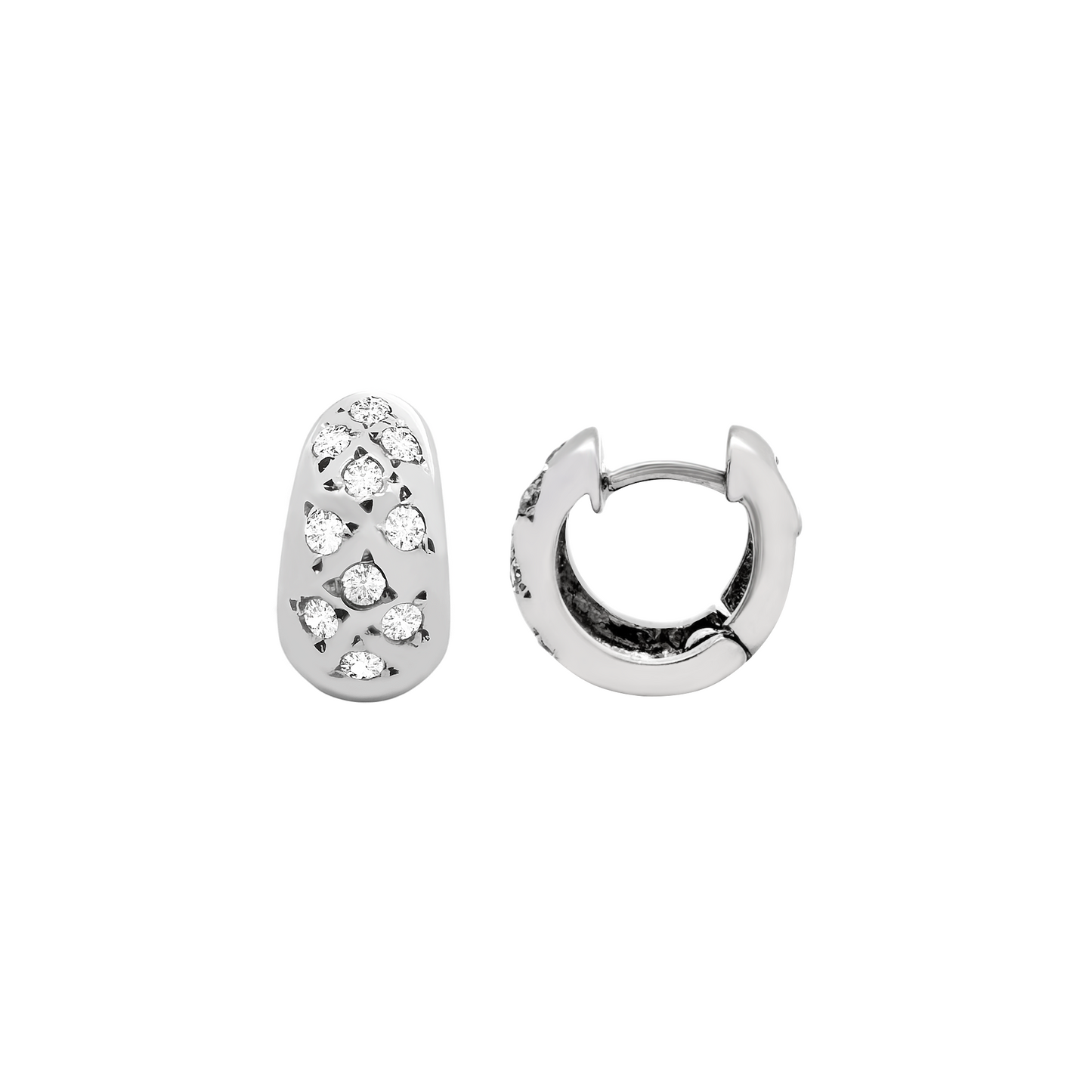 14K White Gold Cz Huggie Hoop Earrings 2.8Dwt