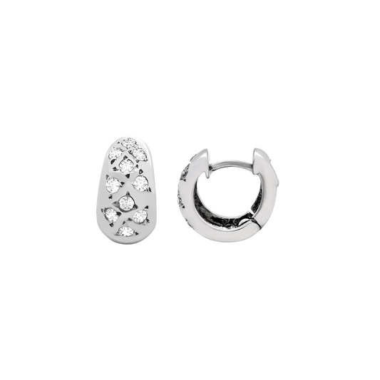 14K White Gold Cz Huggie Hoop Earrings 2.8Dwt