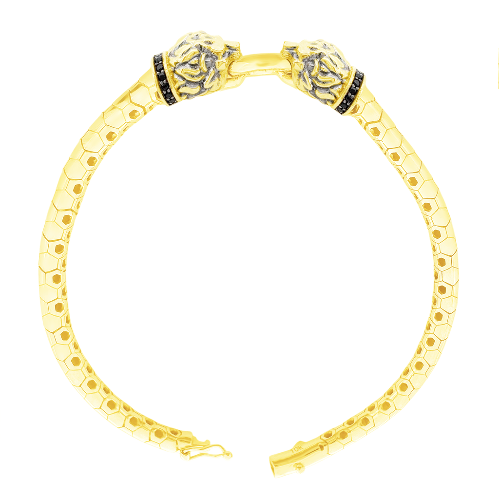 10K Two Tone Gold Lion Heads Style Bangle 8.25In 12.4Dwt