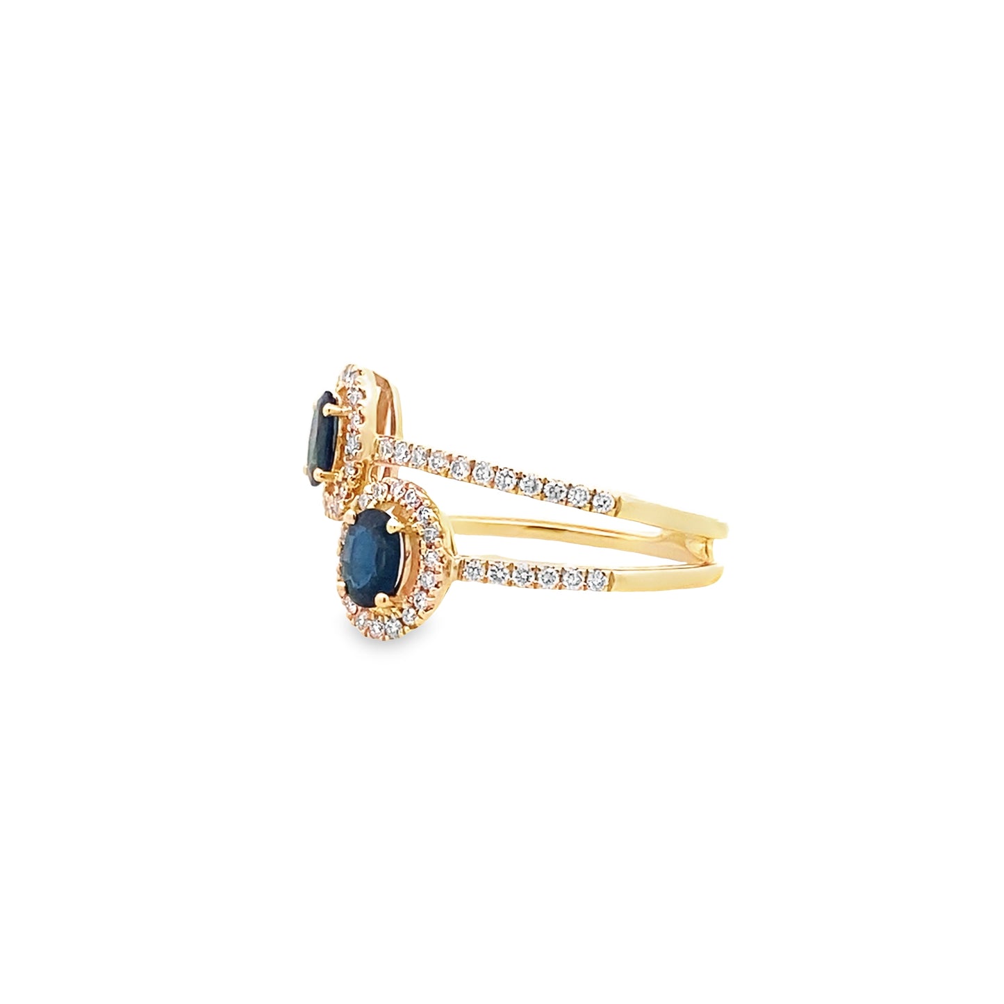 0.73Ctw Saov/ 0.38Ctw Dird 14K Yellow Gold Dia & Sapphire Ring Size 7 2.1Dwt