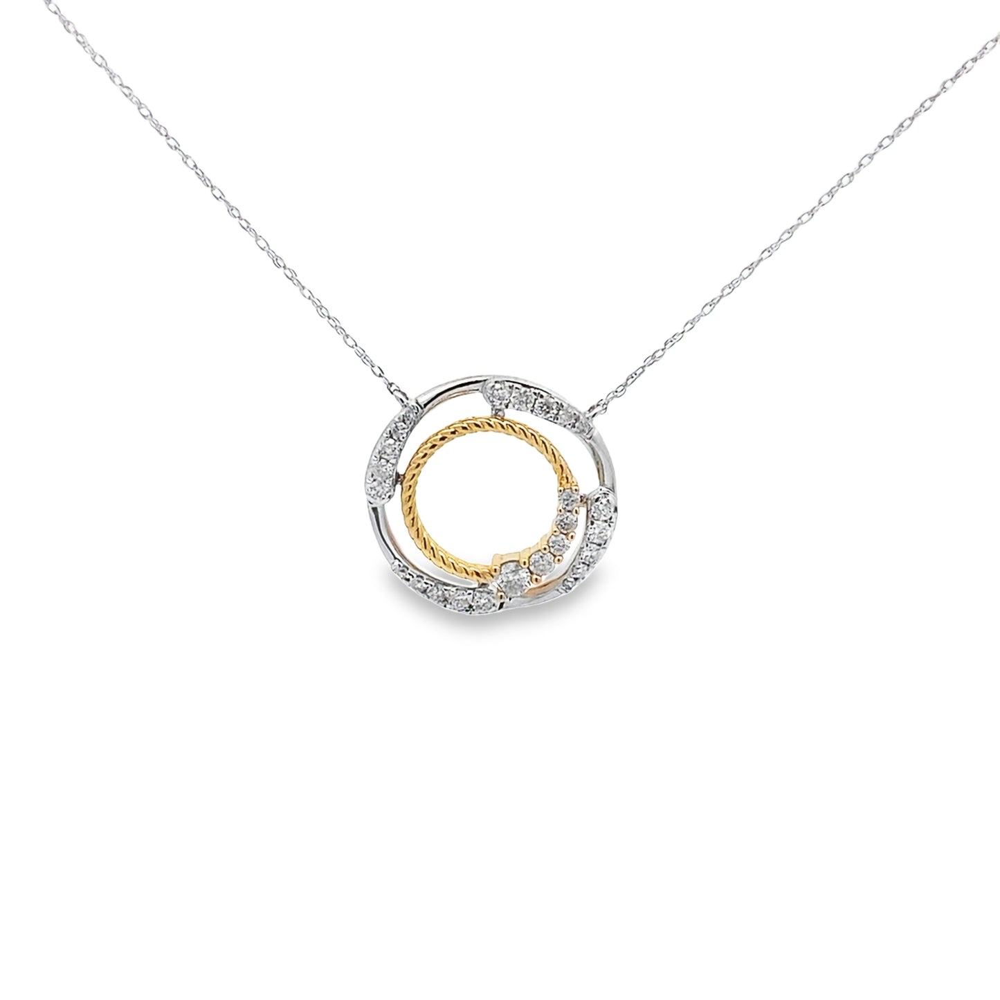 0.50Ctw 14K Two Tone Diamond Circle Pendant Necklace 18In 2.4Dwt