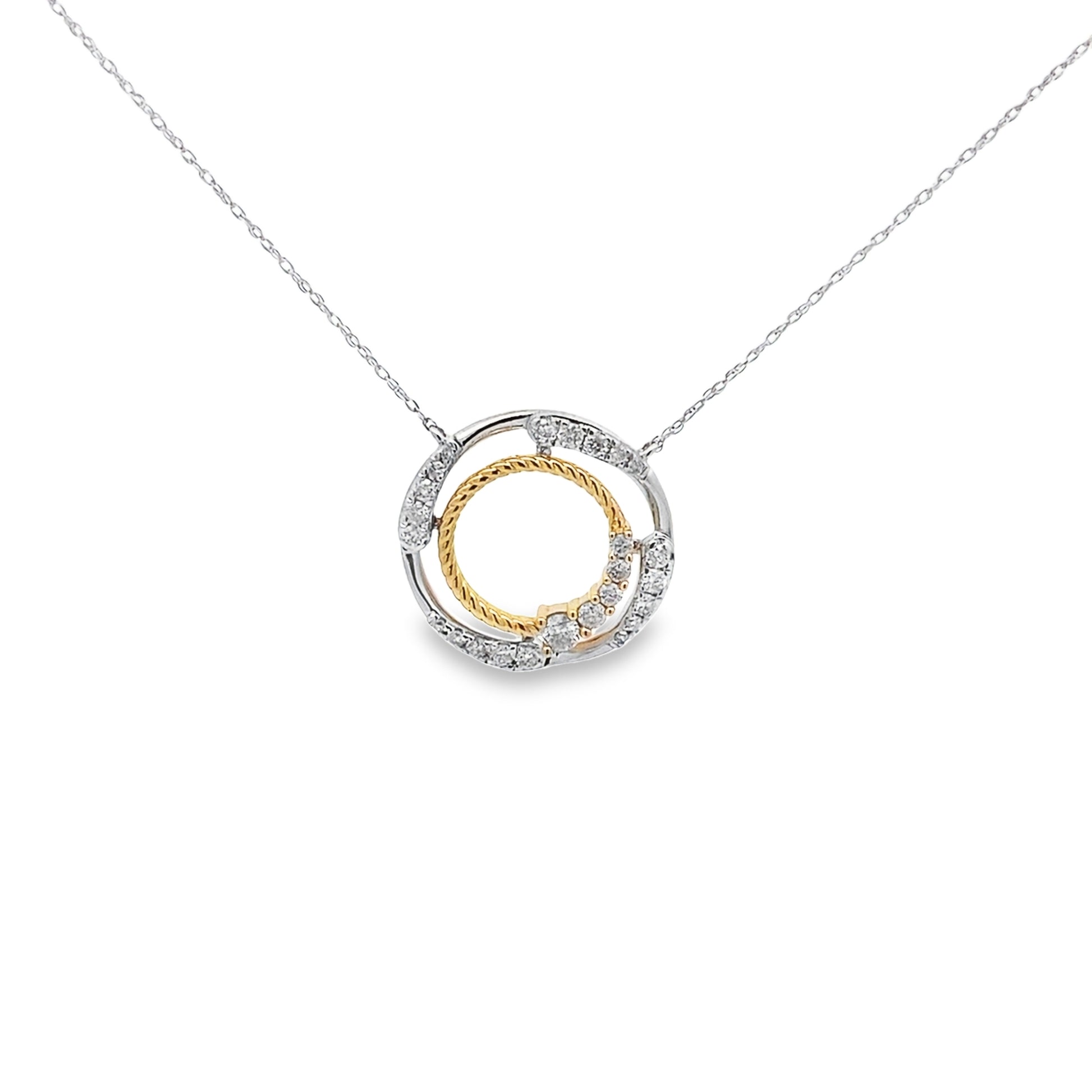 0.50Ctw 14K Two Tone Diamond Circle Pendant Necklace 18In 2.4Dwt