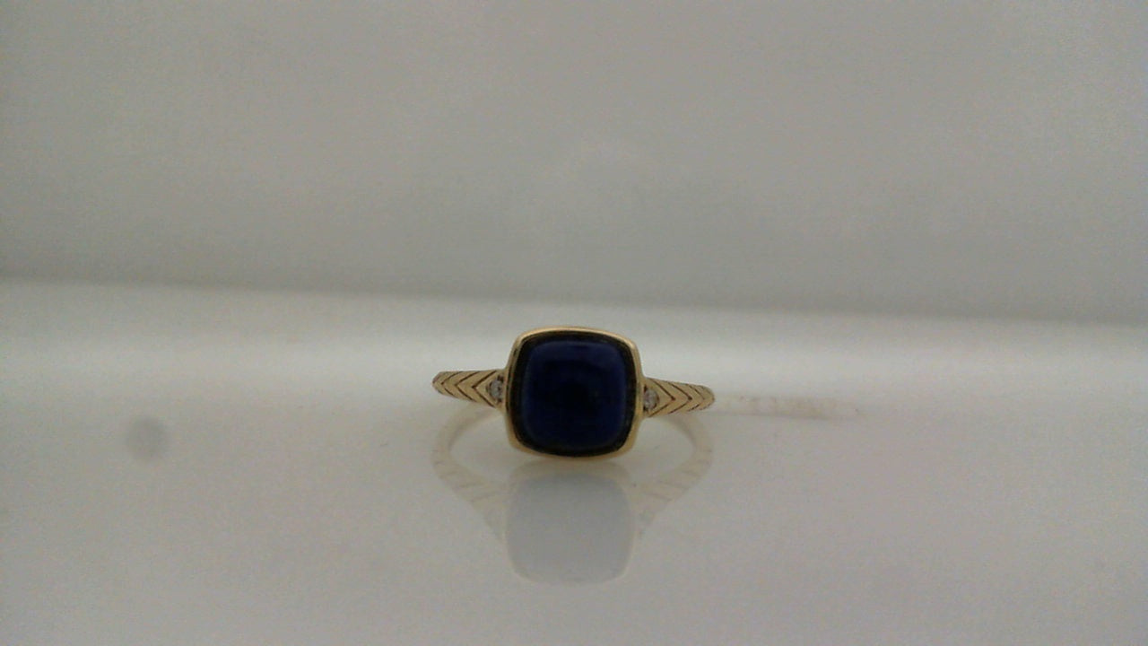 0.02Ct Dia 1.39Ct LP 14K Yellow Gold Dia & LAPIS Fashion Rin