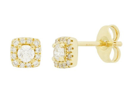 0.32Ctw 14K Yellow Gold Diamond Halo Stud Earrings