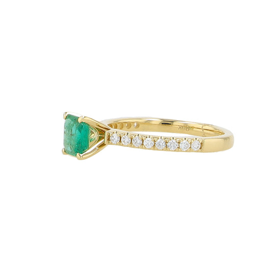 0.25Ct Diamond 0.99Ct Emerald 14K Yellow Gold Fashion Ring Size 7 1.8Dwt