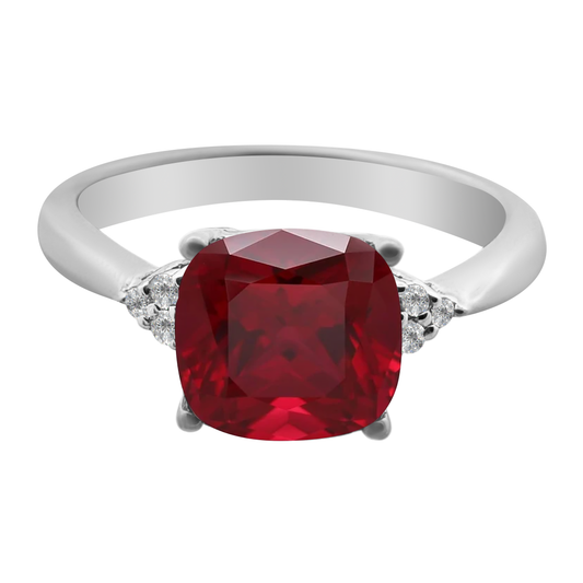1.96 Gacu 0.05 Dird 14K White Gold Garnet & Dia Ring Size 7 2.3Dwt