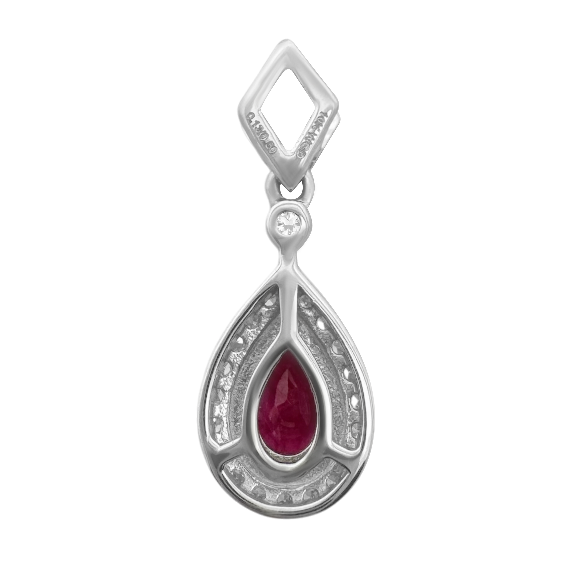 0.13Ctw Diamond 10K White Gold Ruby Center Pendant 0.8Dwt