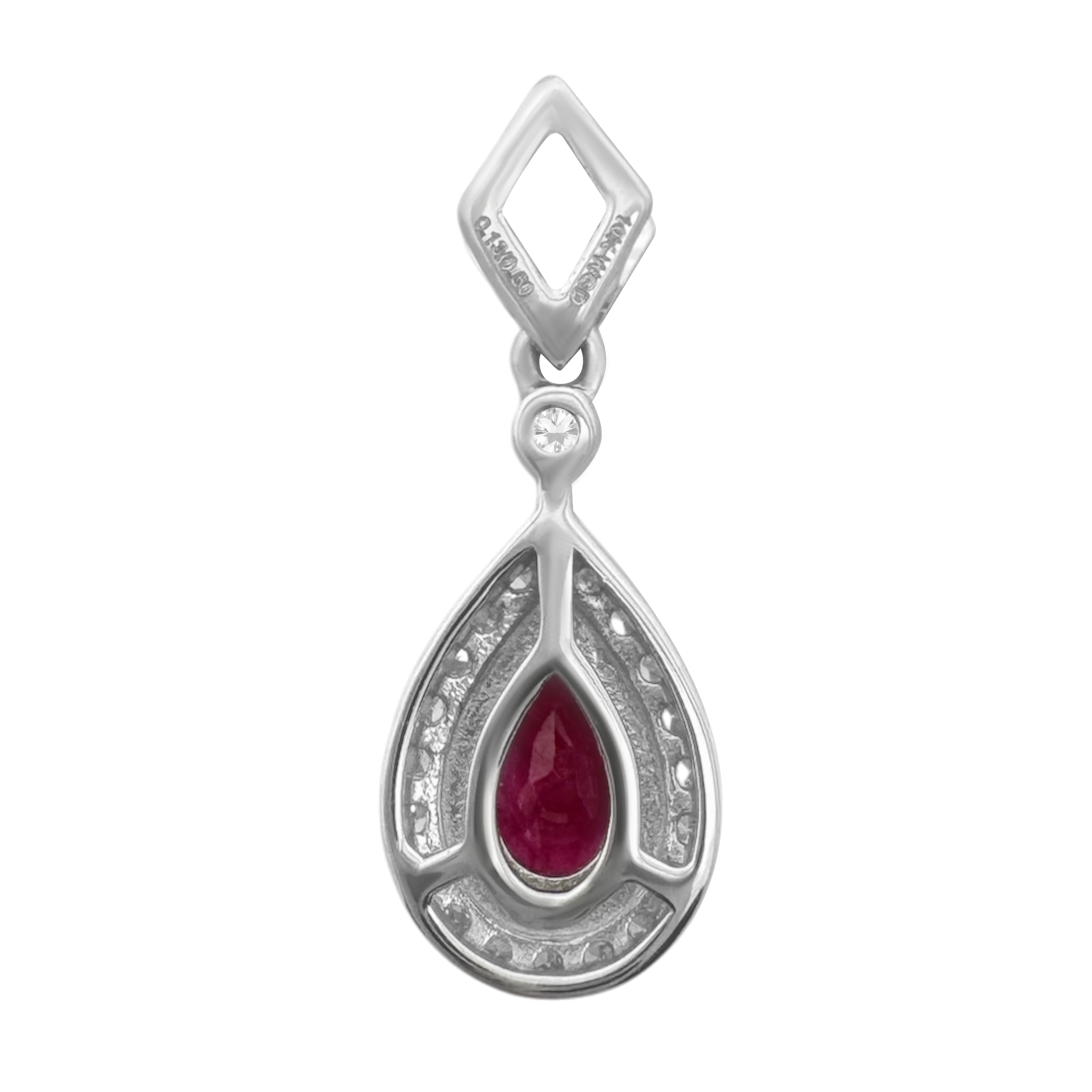 0.13Ctw Diamond 10K White Gold Ruby Center Pendant 0.8Dwt