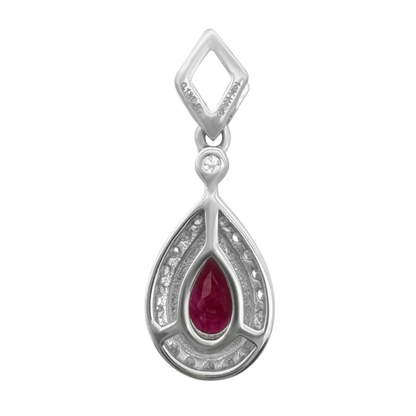 0.13Ctw Diamond 10K White Gold Ruby Center Pendant 0.8Dwt