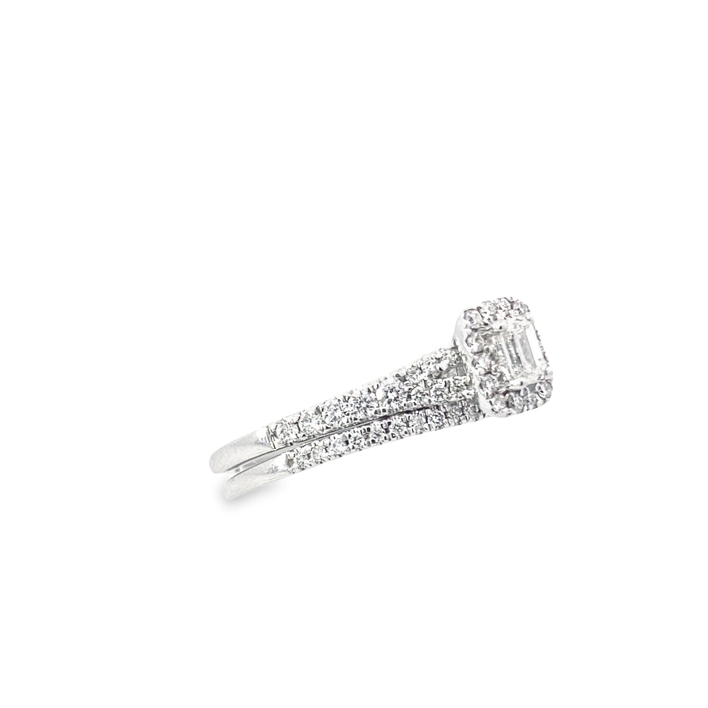 0.50Ctw 14K White Gold Emerald Cut Diamond Bridal Set Size 6.75 2Dwt