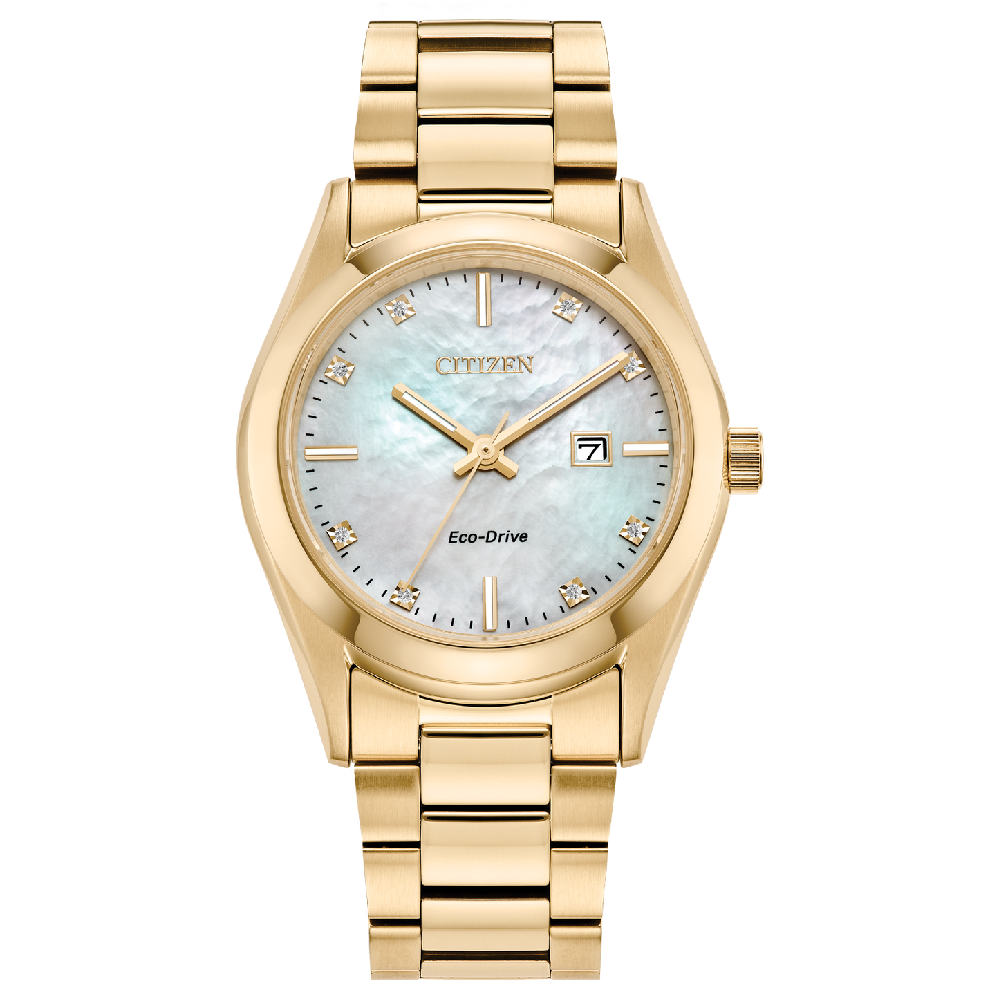 Citizen Sport Luxury Eco Drive Ladies Watch (Ew2702-59D) Gold Tone Mother Of Pearl Dial