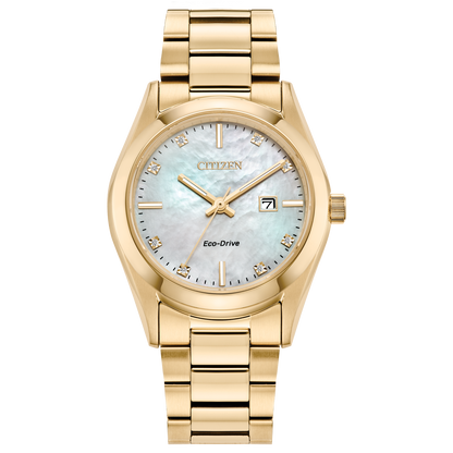 Citizen Sport Luxury Eco Drive Ladies Watch (Ew2702-59D) Gold Tone Mother Of Pearl Dial