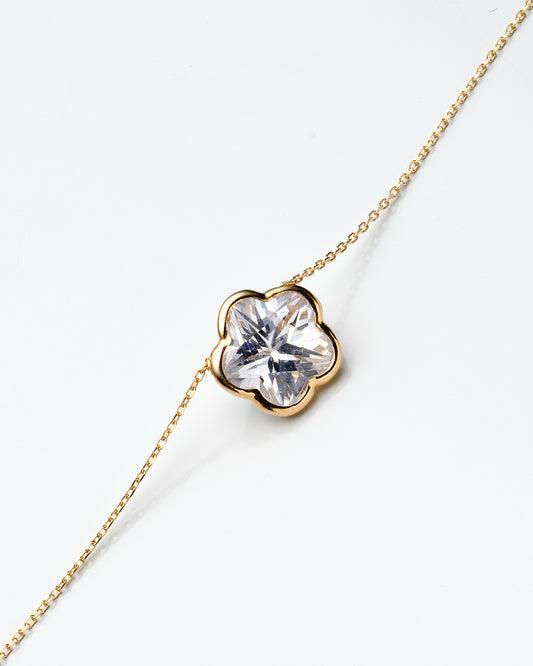 14K Yellow Gold Flower Cz Pendant Necklace 18In
