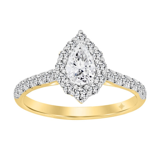 1.0Ctw 14K Yellow Gold Pear Lab Grown Diamond Solitaire Enga