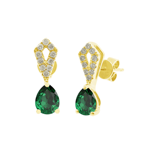 0.11Ct Dia 0.51Ct Em 14K Yellow Gold Emerald Stud Earrings 1.0Dwt