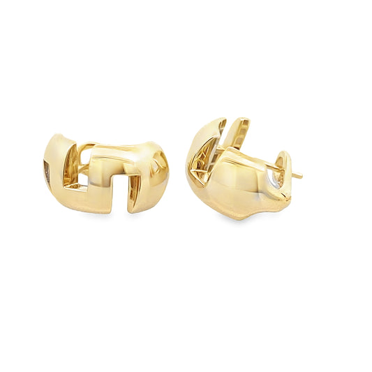 14K Yellow Gold Greek Key Huggie Earrings 3.6Dwt