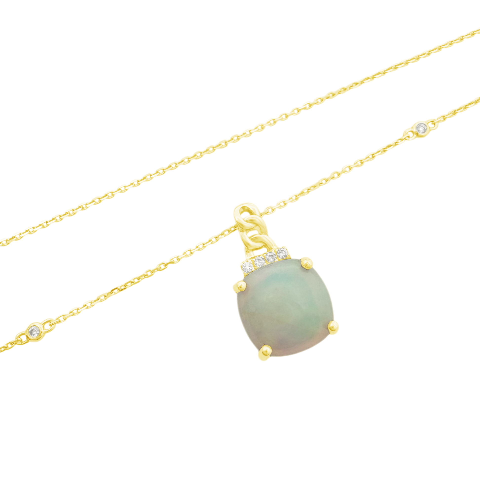 0.06Ct Dia 3.02Ct Eo 14K Yellow Gold Ethiopian Opal Pendant Necklace 18In 2.5Dwt