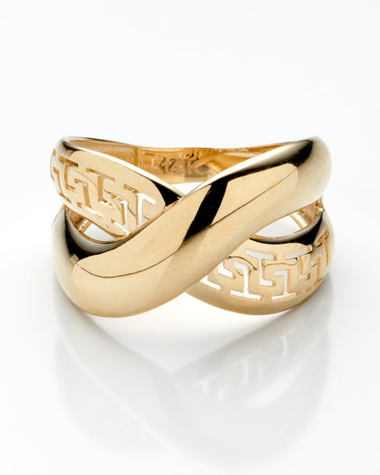 14K Yellow Gold Ladies Greek Key Fashion Ring Size 7 2.0Dwt