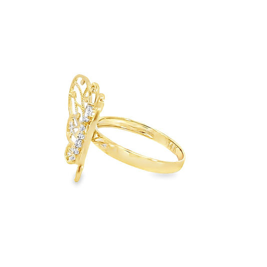 14K Yellow Gold Cz Butterfly Fashion Ring Size 7.5 1.8Dwt