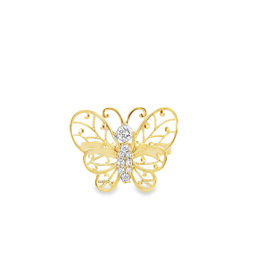 14K Yellow Gold Cz Butterfly Fashion Ring Size 7.5 1.8Dwt