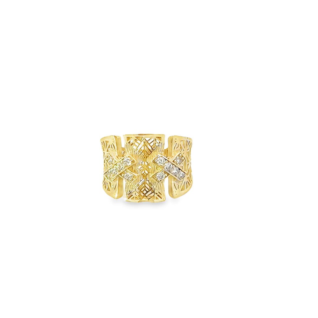 10K Yellow Gold Cz Two Cross Style Fashion Ring Size 6.5 1.7Dwt