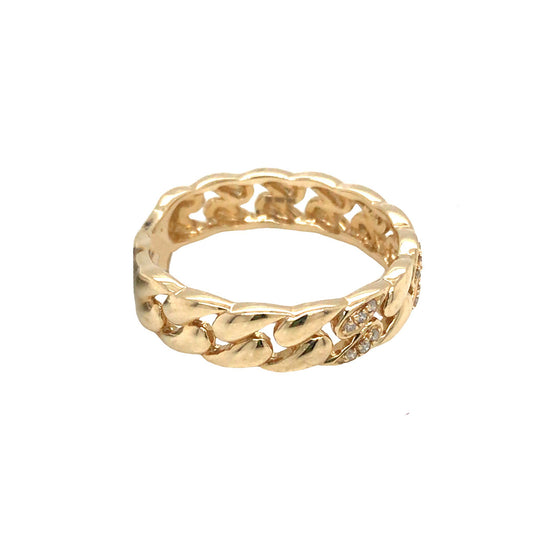(Uj2)0.05Ctw 14K Yellow Gold Link Style Ring Size 7 2.2Dwt