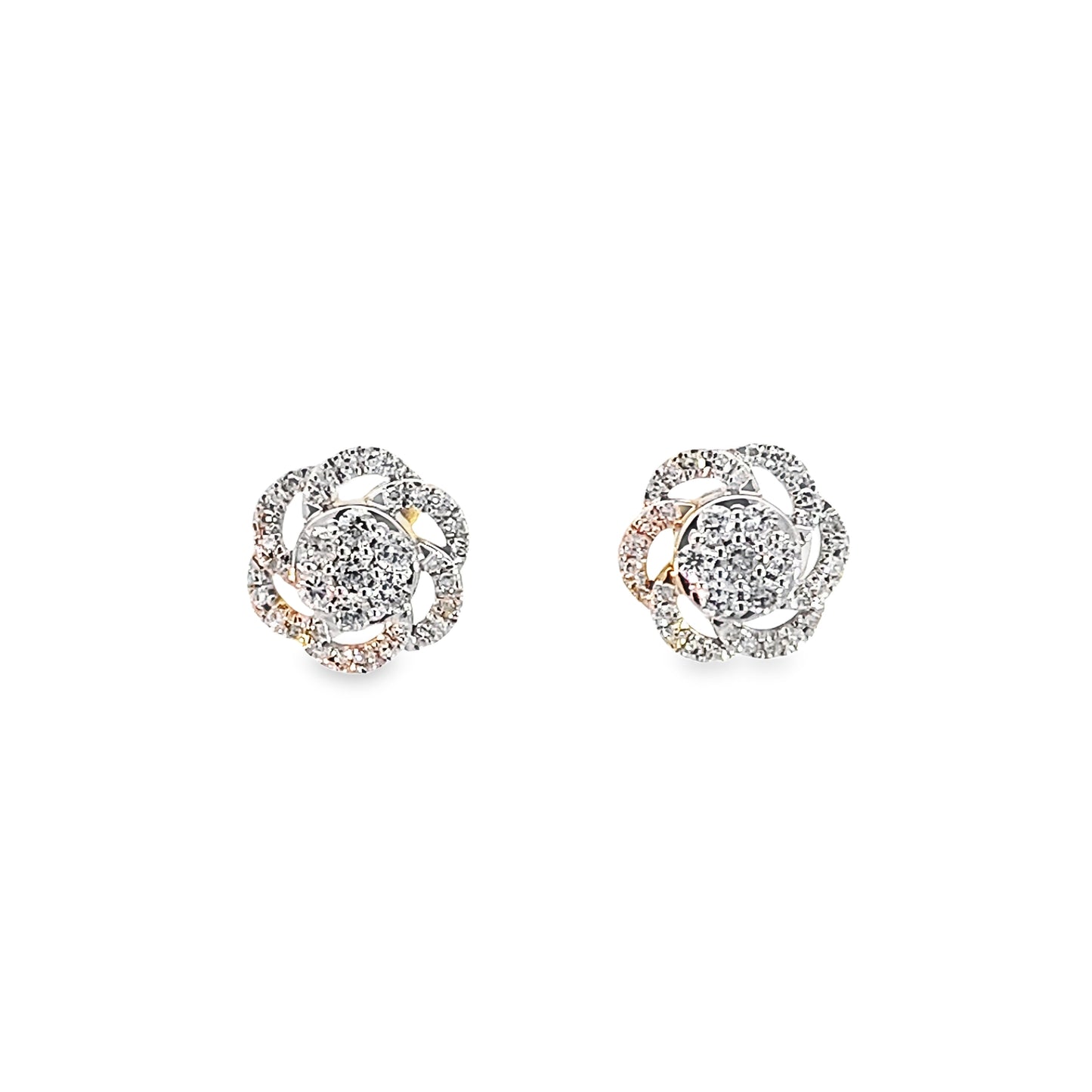 0.50Ctw 14K Yellow Gold Flowers Diamond Stud Earrings