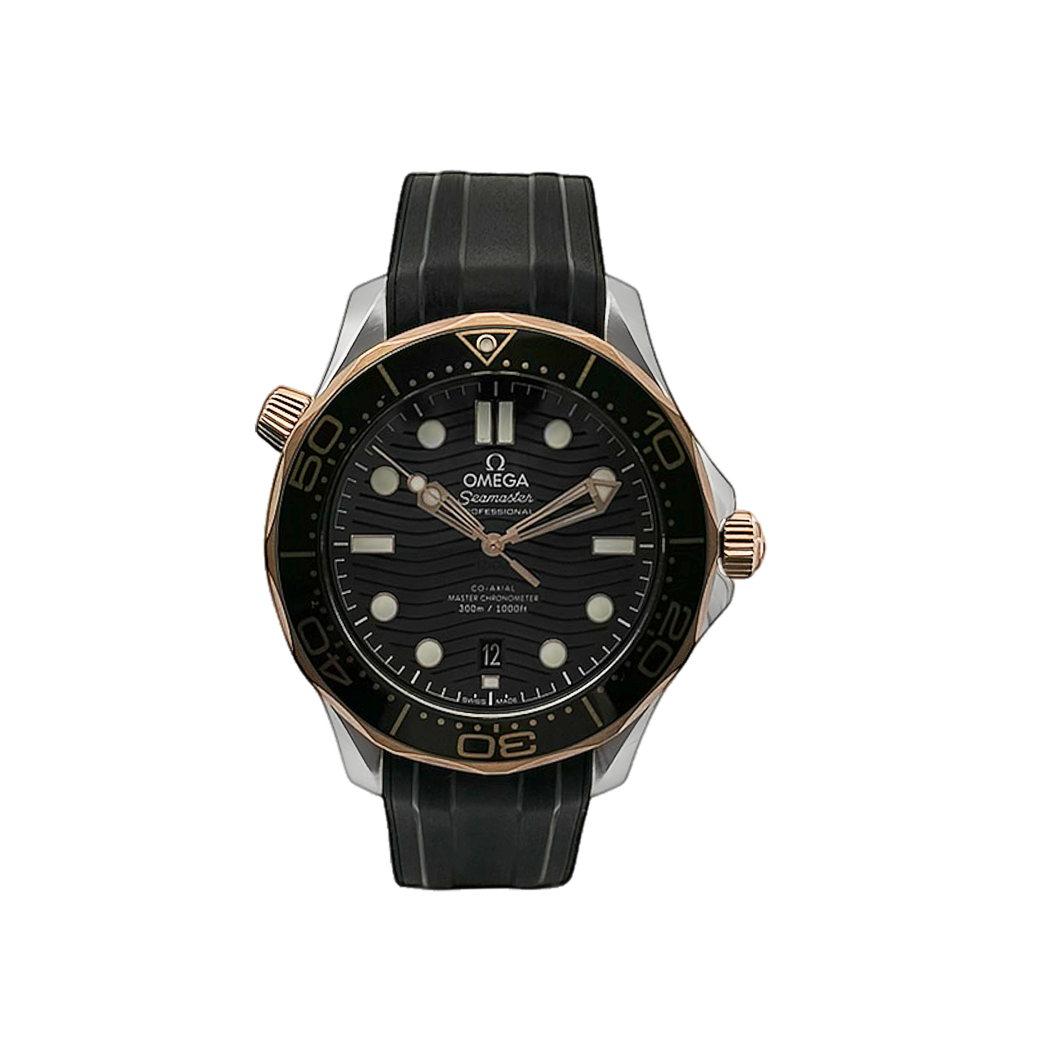 Omega Seamaster Axial 8800 Black Dial Rose Tone Accents Rubber Strap
