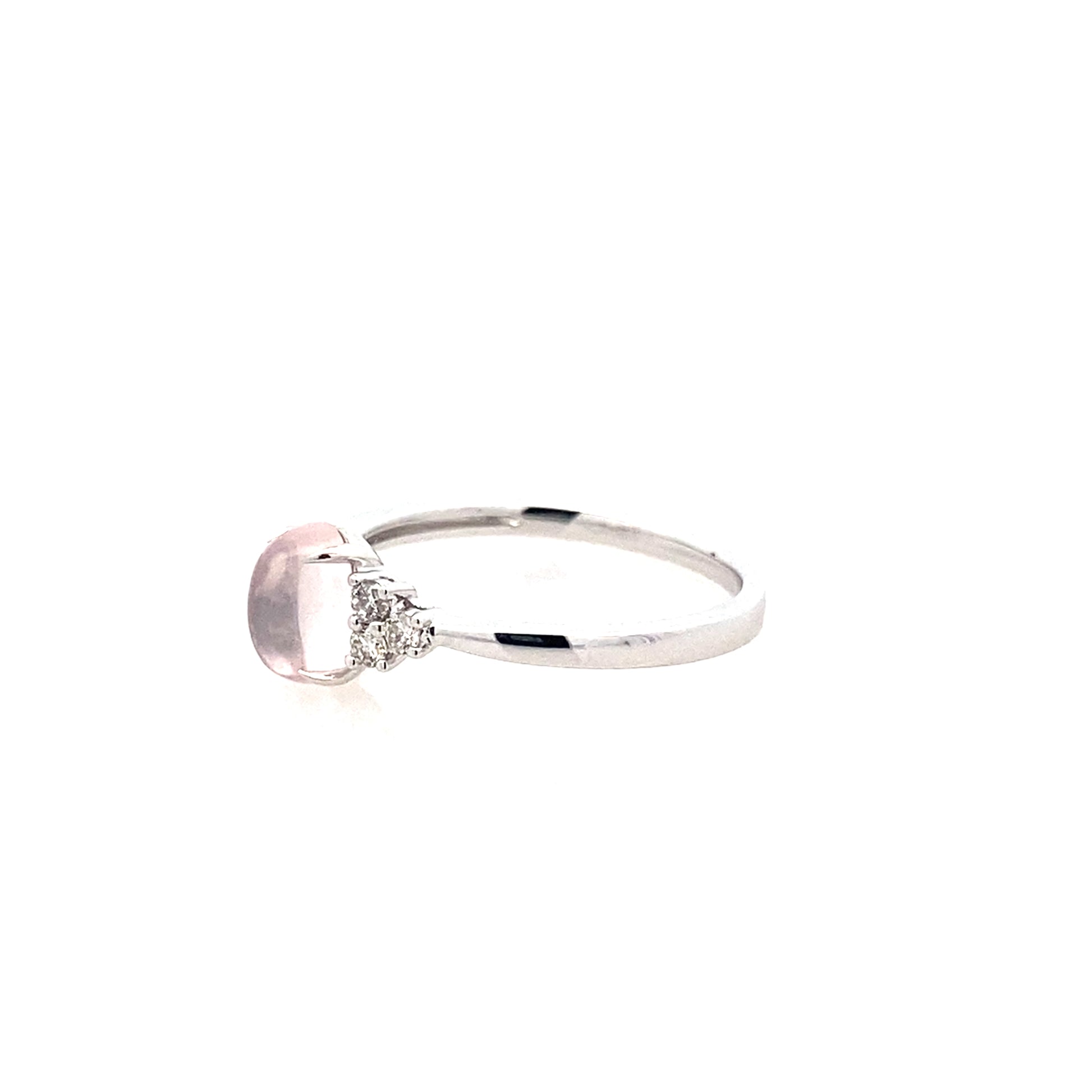 0.92 Rqob/0.15Ctw Dird 14K White Gold Rose Quartz & Dia Ring Size 7 1.4Dwt