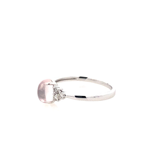 0.92 Rqob/0.15Ctw Dird 14K White Gold Rose Quartz & Dia Ring Size 7 1.4Dwt