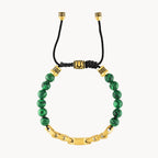 Bulova Classic Bolo Bracelet Stainless Steel Gold Tone With Black Cord  Black Spinel & Malachite