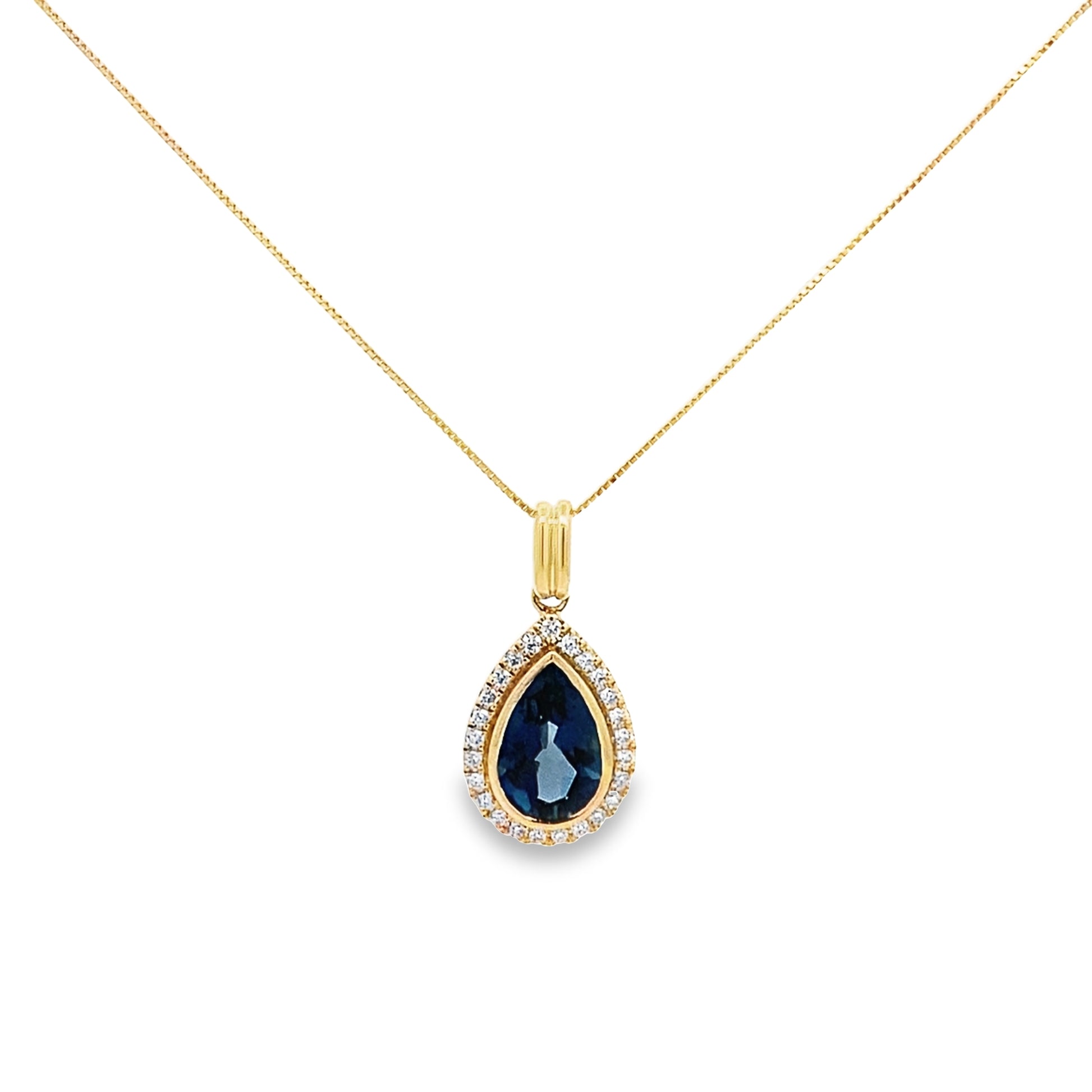 0.20Ctw Dia 2.42Ctw London Blue Topaz 14K Yellow Gold Pear Shaped Pendant