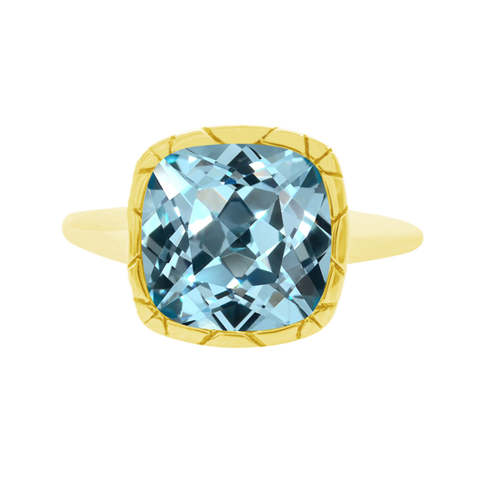 1.71Ct Bt 14K Yellow Gold Swiss Blue Topaz fashion Ring Size 7 1.4Dwt