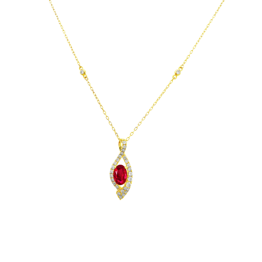 0.23Ct Dia 0.55Ct Ru 14K Yellow Gold Ruby Pendant Necklace 18In 1.2Dwt