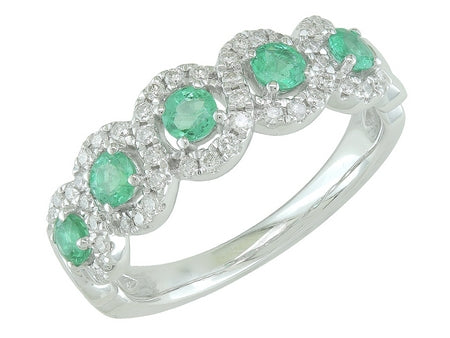 0.53Ctw Emerald & 0.23Ctw Diamond 14K White Gold Fashion Ring Size 7 2.3Dwt