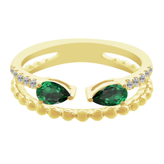 0.11 Dird 0.37 Empr 14K Yellow Gold Emerald & Dia Ring Size 7 2.2Dwt